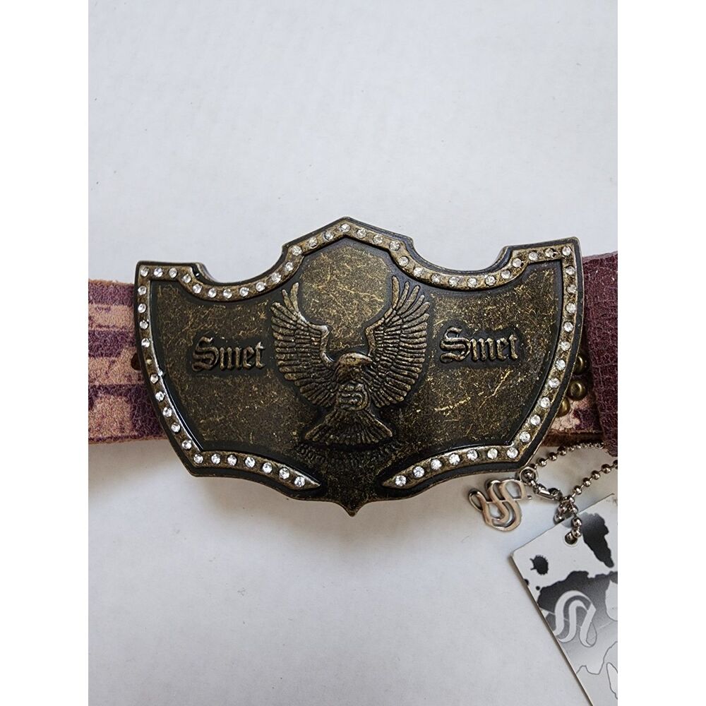 Smet by Christian Audigier Distressed Leather Winged Buckle Belt - NWT - Picture 3 of 8